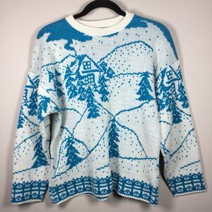Vintage 90s Winter Ski Lodge Cabincore‎ Cottagecore Novelty Knitted Sweater M
